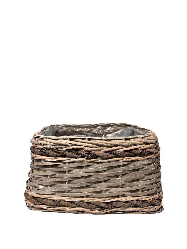 7 Inch Gray Rectangle Wicker/Wood Basket 12L x 9W x 7H -- 6 Per Case