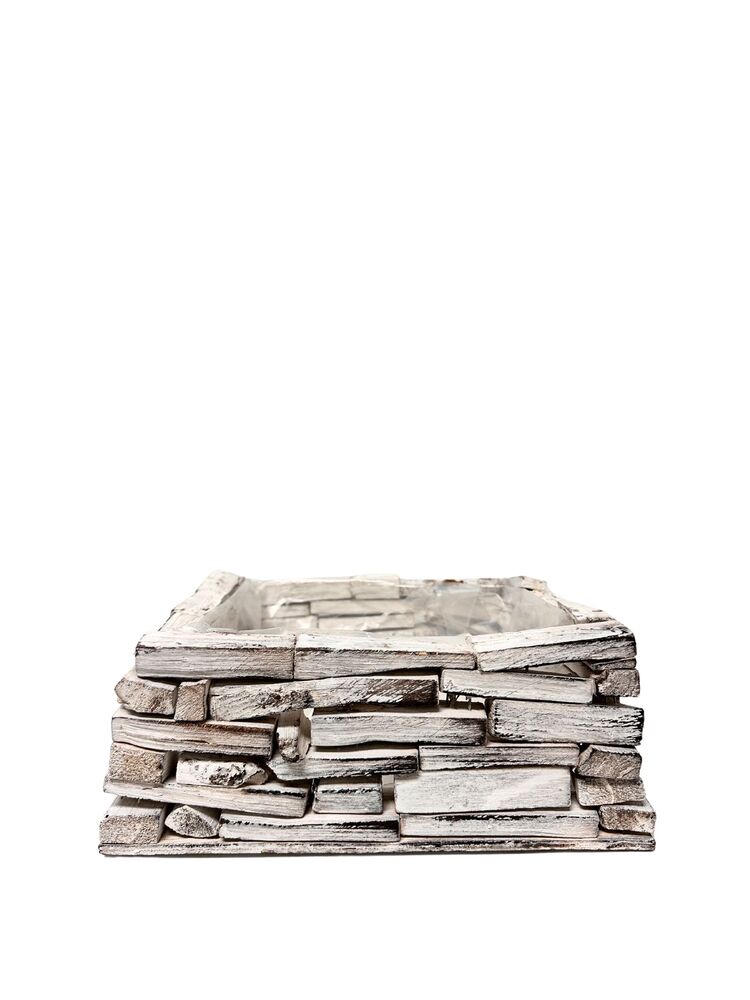 3 Inch White Square Wood Basket 6W x 3H -- 12 Per Case