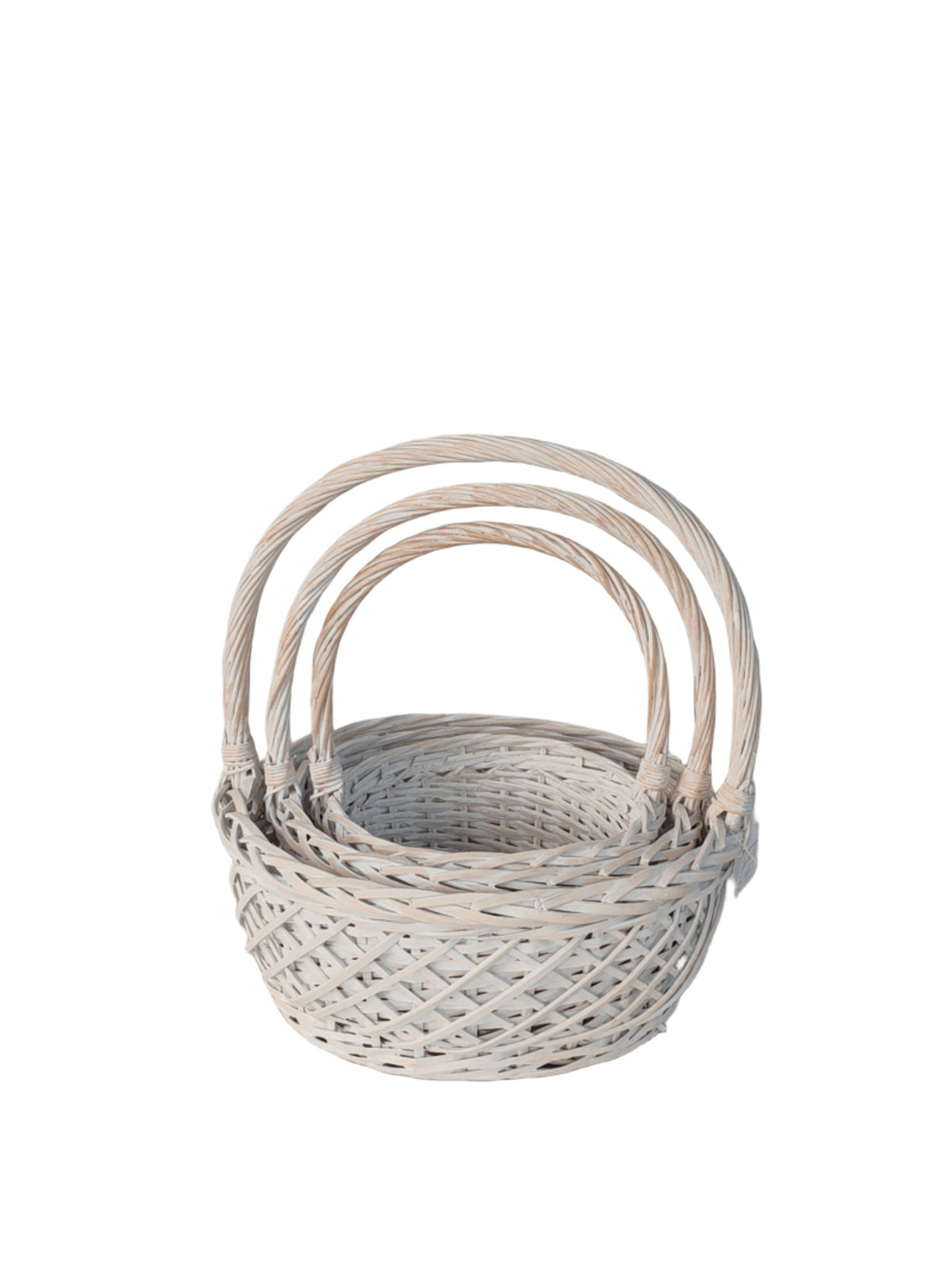 3-Piece Set Natural Round Basket with Handle 17"W x 8"H -- 6 Per Case