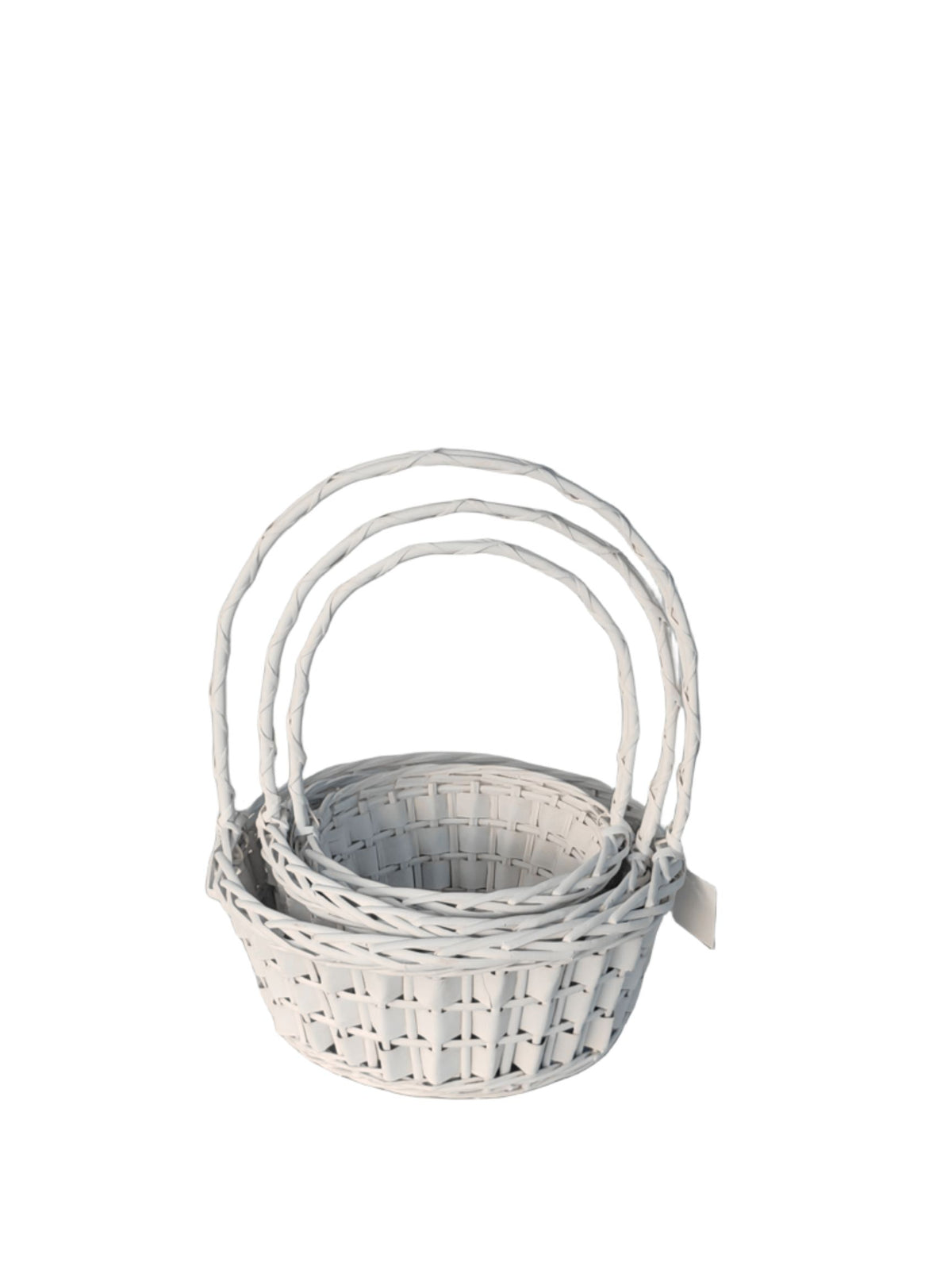 3-Piece Set White Round Basket with Handle 15"W x 6"H -- 12 Per Case