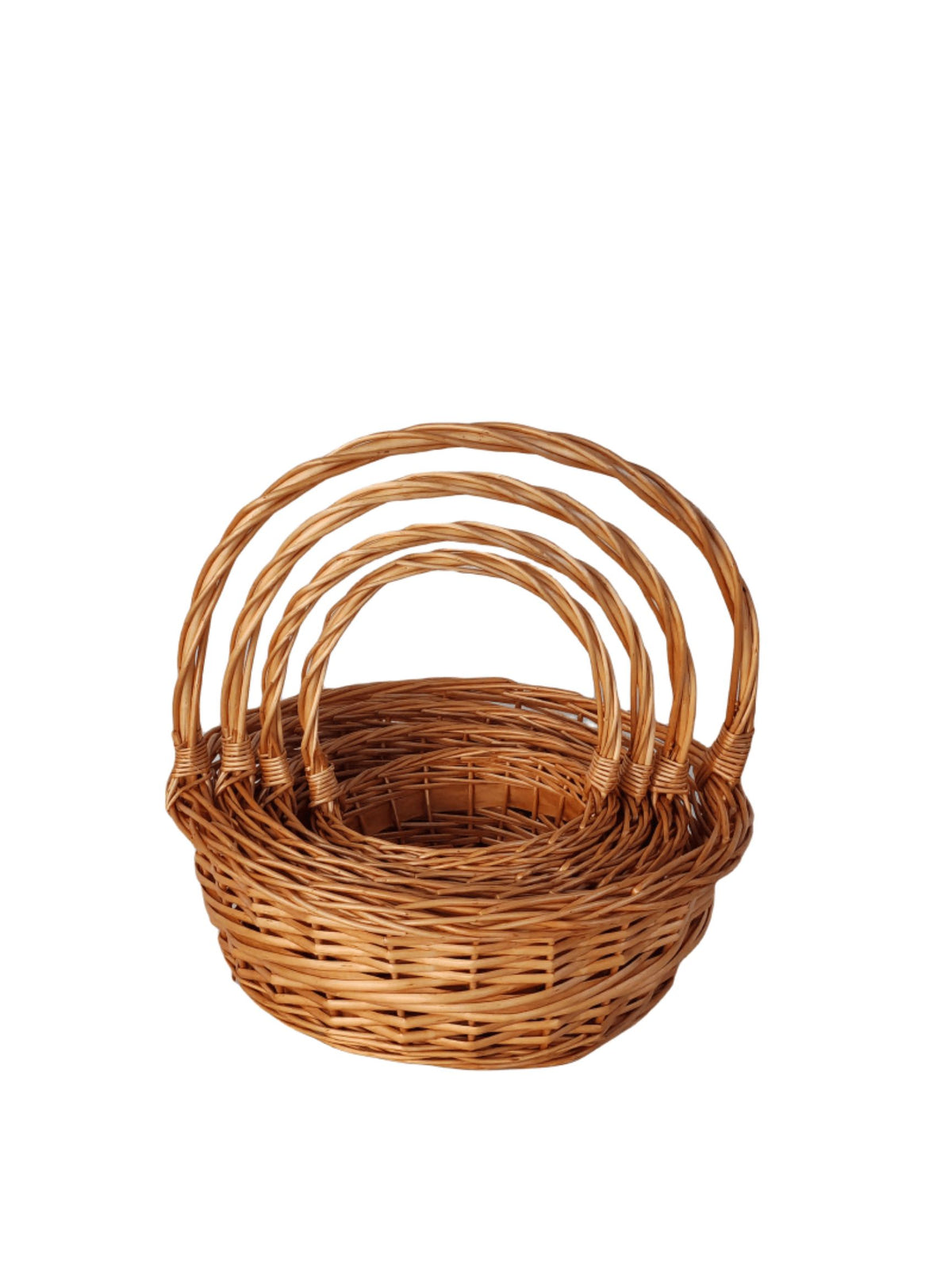4-Piece Set Brown Round Basket with Handle 15"W x 6"H -- 10 Per Case