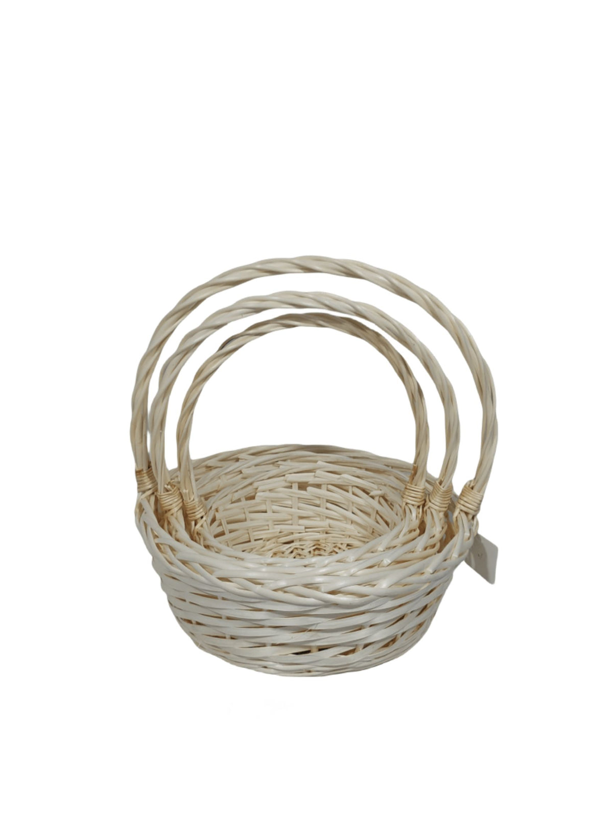 3-Piece Set Ivory Round Basket with Handle 15"W x 6"H -- 10 Per Case