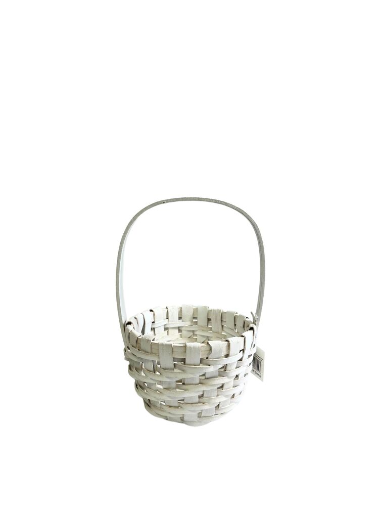 6 Inch White Round Basket with Handle 6"W x 4"H -- 60 Per Case