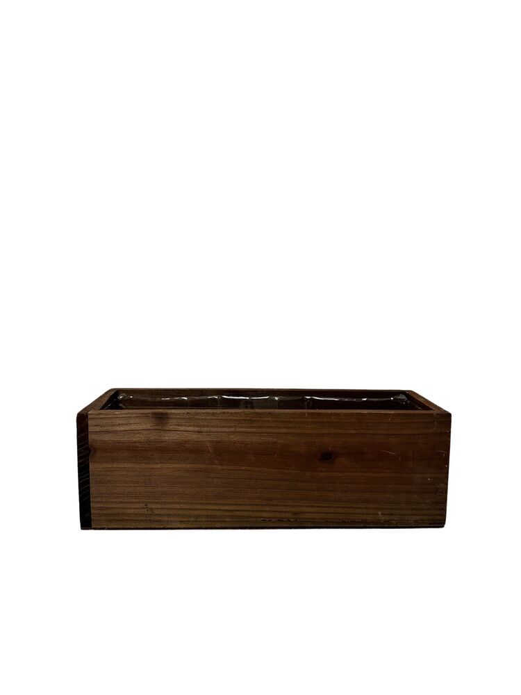 4 Inch Mahogany Rectangle Wooden Planter w/ Plastic Liner 12"L x 4"W x 4"H -- 12 Per Case