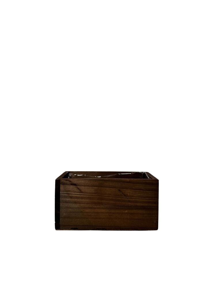 4 Inch Mahogany Rectangle Wooden Planter w/ Plastic Liner 8L x 4W x 4H -- 18 Per Case
