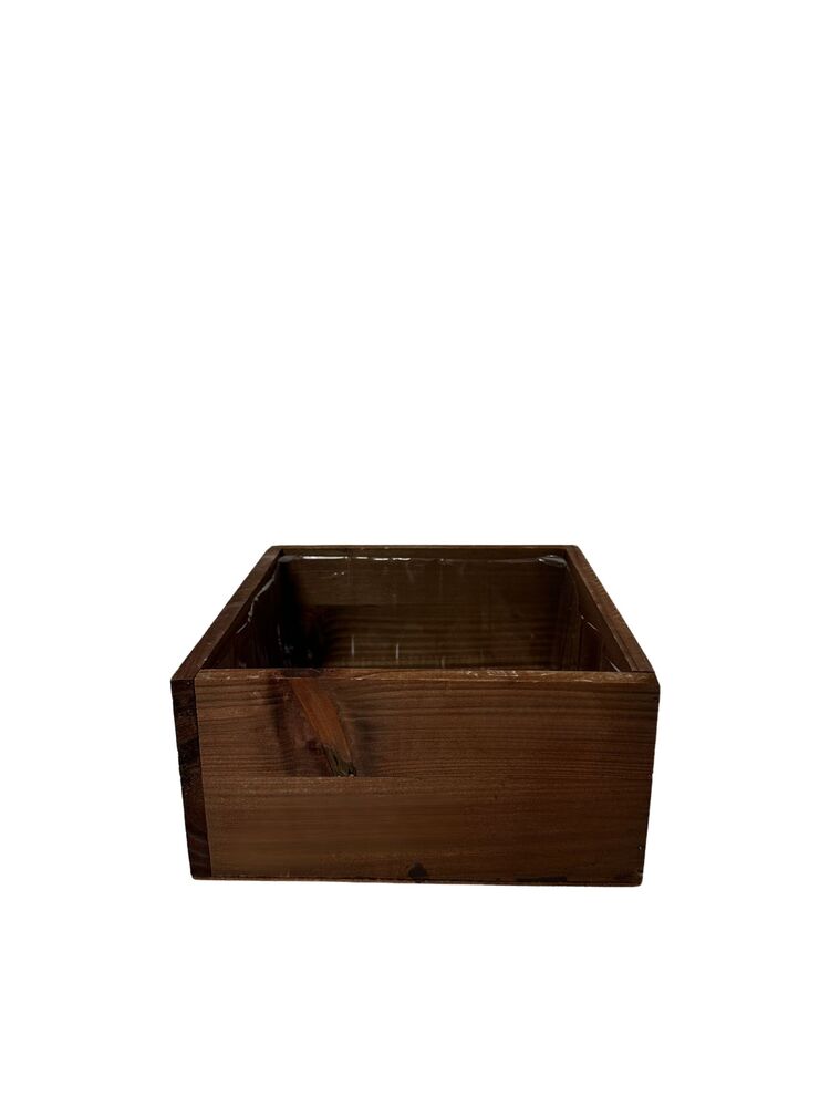 4 Inch Mahogany Square Wooden Planter w/ Plastic Liner 8"L x 8"W x 4"H -- 18 Per Case