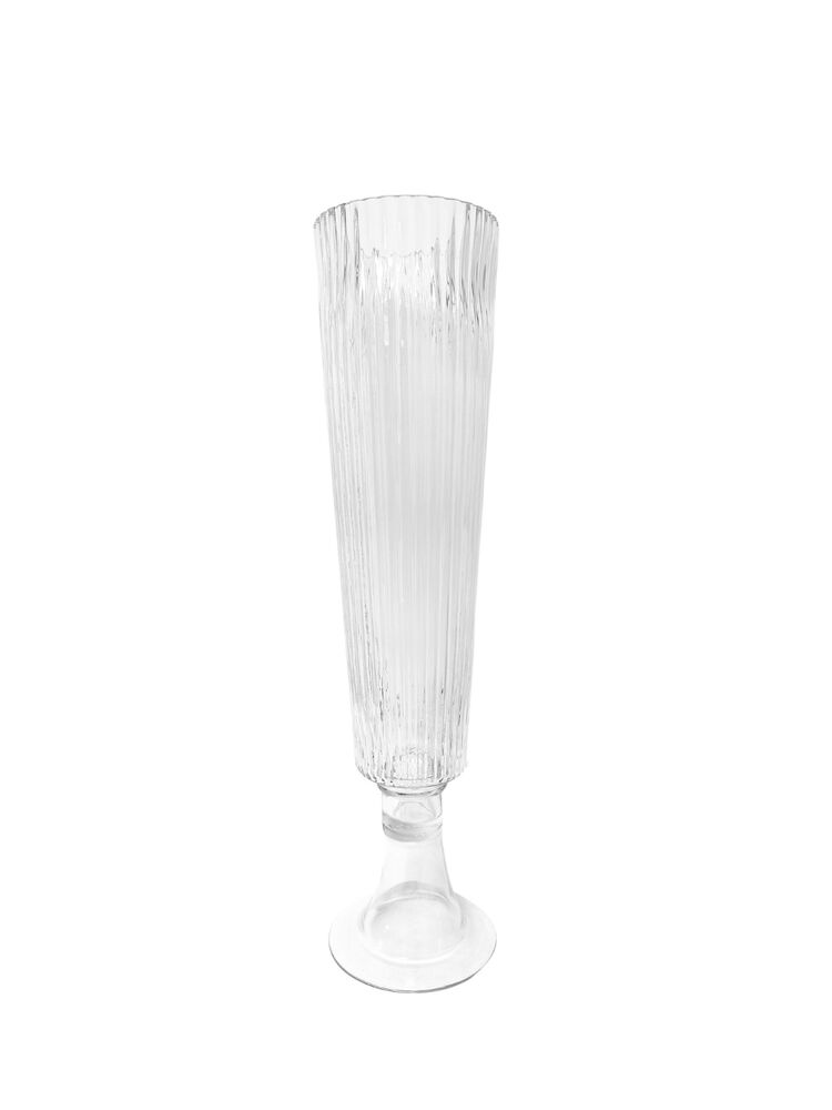 25.5 Inch Clear Ribbed Cup Pedestal Glass Vase 6"W x 25.5"H -- 4 Per Case