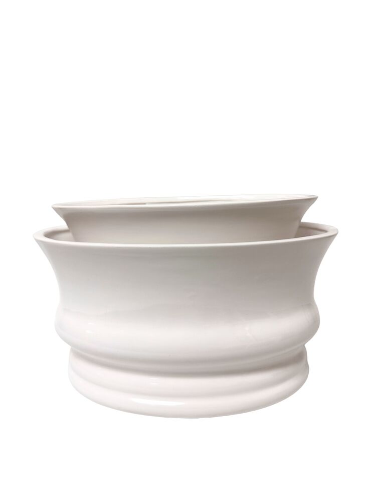 2-Piece Set Glossy White Oval Ceramic Pot 11.5L x 7.25W x 6H 10L x 5W x 5H -- 4 Per Case