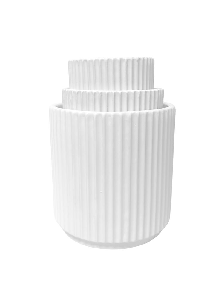3-Piece Set White Cylinder Ceramic Vase 8"W x 7.5"H -- 6 Per Case