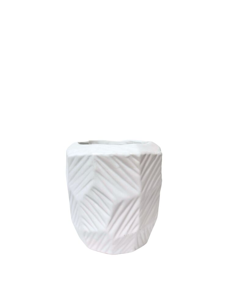 5 Inch White Hexagon Ceramic Vase 5"W x 5"H -- 18 Per Case