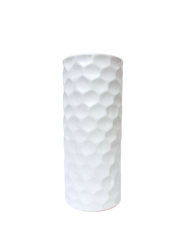 12 Inch White Cylinder Honeycomb Ceramic Vase 5W x 12H -- 12 Per Case