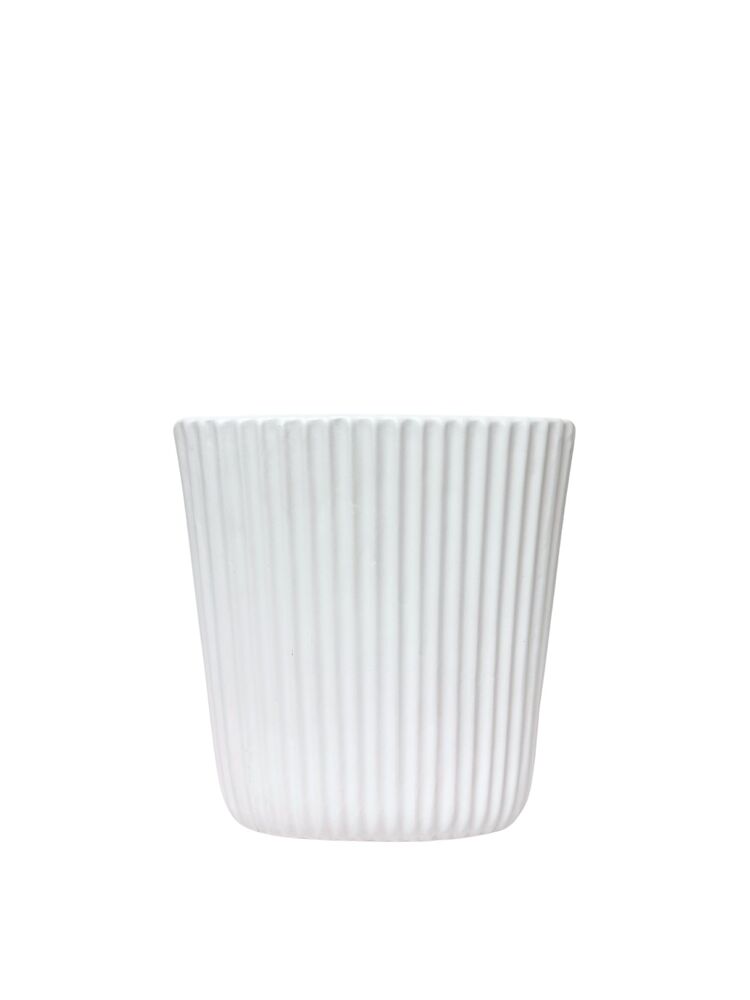 8 Inch White Oval Lined Ceramic Vase 8"L x 3.5"W x 8"H -- 12 Per Case