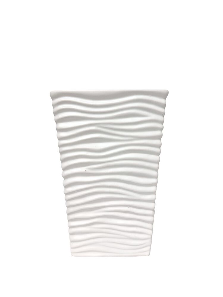 9 Inch White Rectangle Tapered Ceramic Vase 6L x 3.5W x 9H -- 16 Per Case