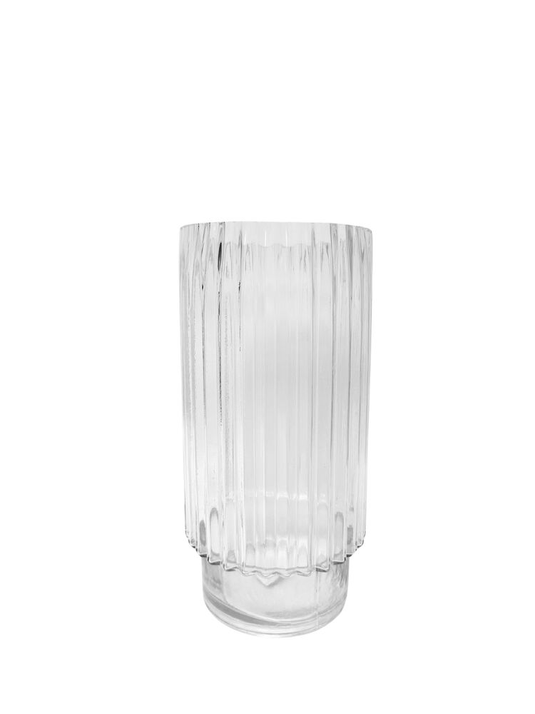 12 Inch Clear Cylinder Ribbed Glass Vase 6"W x12"H -- 6 Per Case