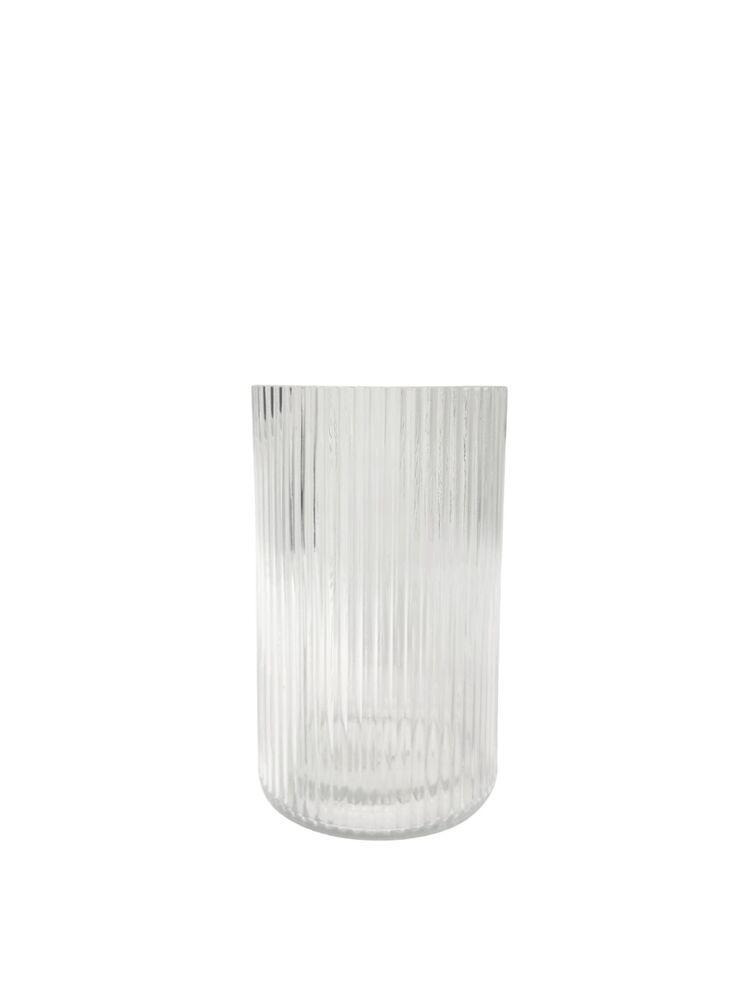 8 Inch Clear Cylinder Lined Glass Vase 5”W x8”H -- 12 Per Case