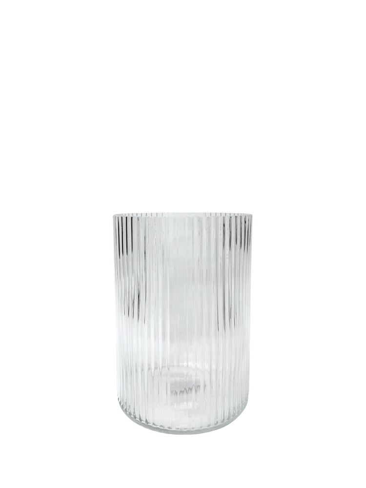 8 Inch Clear Cylinder Lined Glass Vase 6”W x 8”H -- 12 Per Case