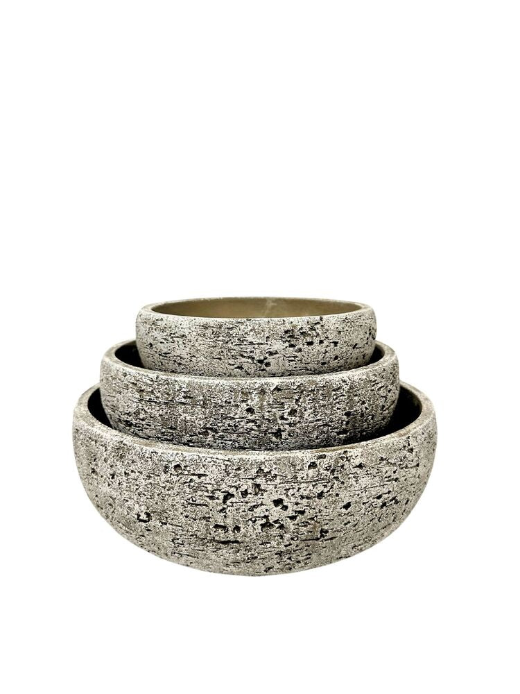 3-Piece Set Moss Green Round Cement Flower Pot 12"W x 4"H; 10"W x 3.25"H; 8"W x 2.75"H -- 2 Per Case