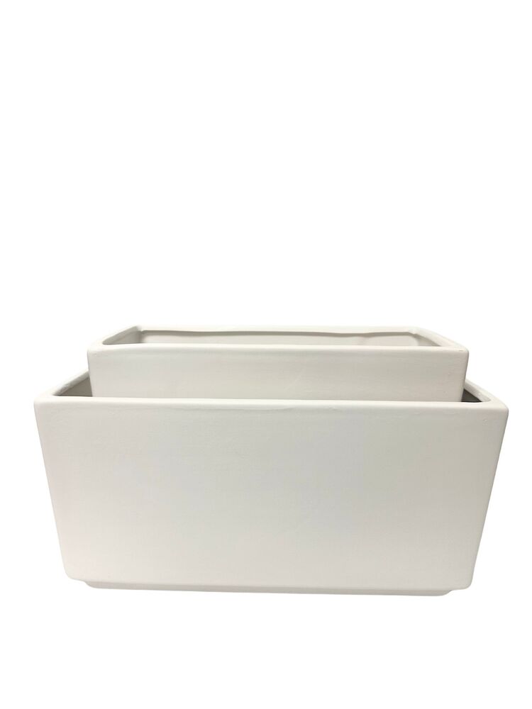 2-Piece Set Matte White Rectangle w/ Tapered Bottom Ceramic Vase 13L x 6.25W x 11H 11L x 4.75W x 5.5H -- 2 Per Case