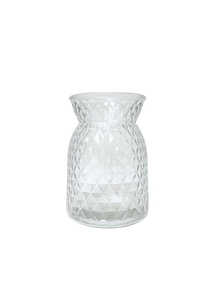 6.25 Inch Clear Belly Diamond Glass Vase 4"W x 6.25"H -- 12 Per Case
