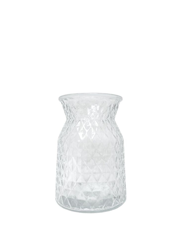 8 Inch Clear Belly Diamond Glass Vase 5.75"W x 8"H -- 12 Per Case