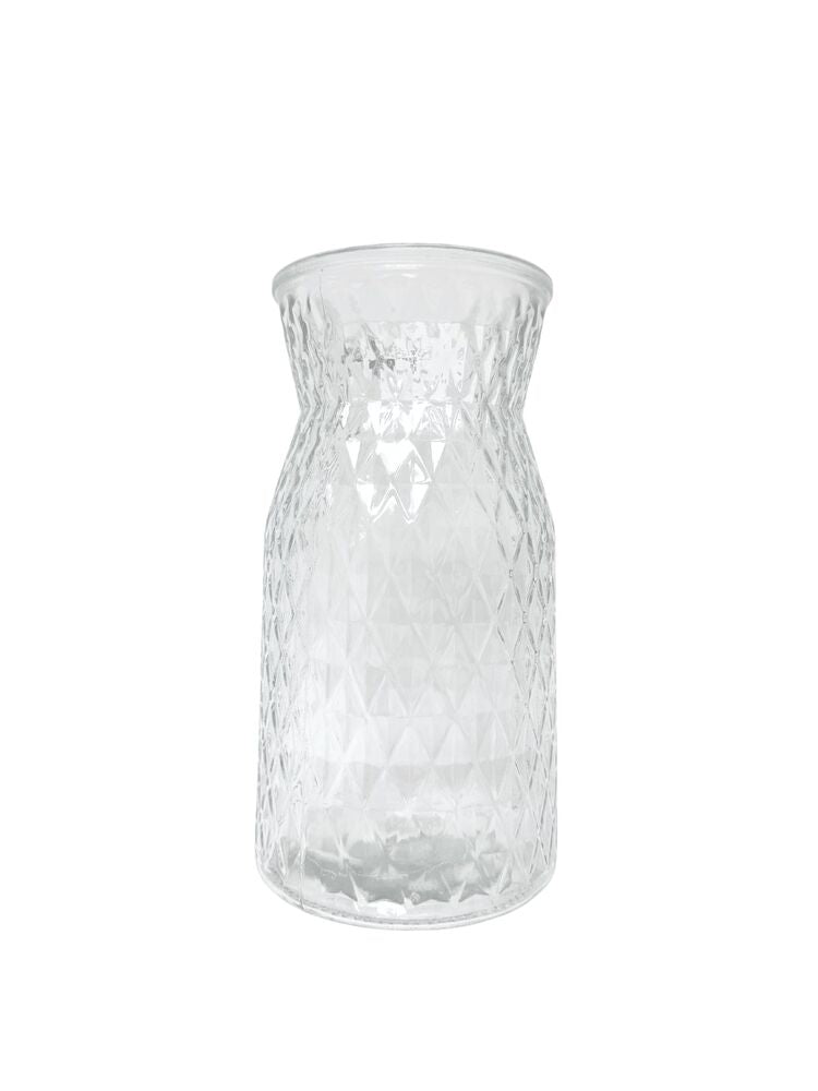 10 Inch Clear Belly Diamond Glass Vase 5.25"W x 10"H -- 12 Per Case