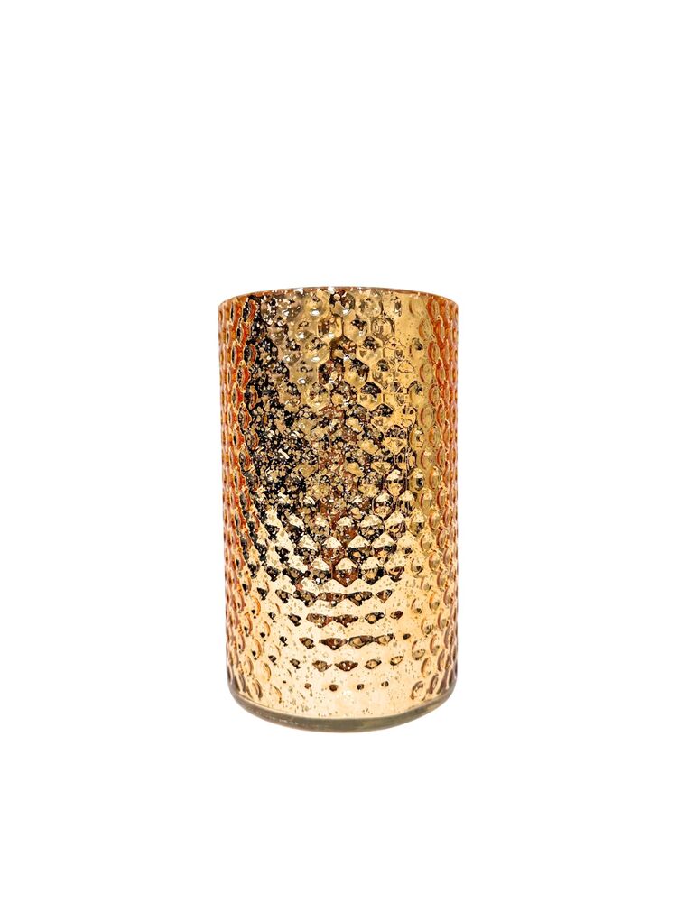 8 Inch Gold Mercury Cylinder Dimpled Glass Vase 5"W x 8"H -- 12 Per Case