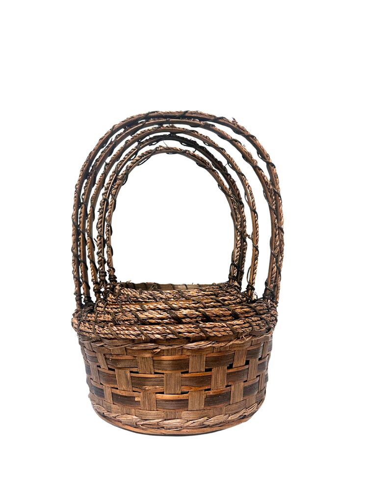 5-Piece Set Dark Brown Round Basket w/ Plastic Liner 11W x 5H -- 12 Per Case
