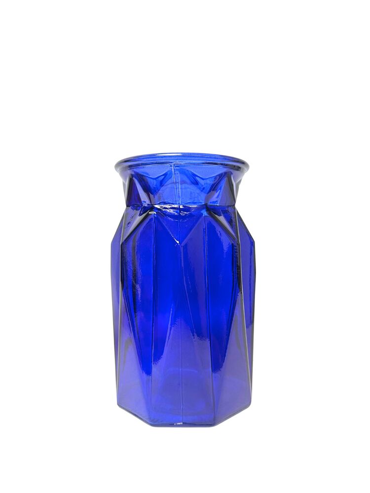 7 Inch Blue Pressed Ginger Glass Vase 4"W x 7"H -- 12 Per Case