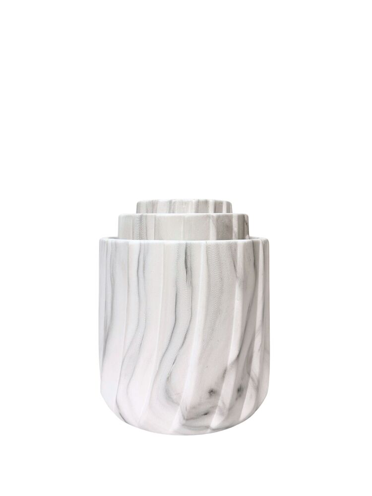 3-Piece Set Marble White Round Ceramic Vase 8W x 7.5H 6.5W x 6.5H 5W x 5H -- 4 Per Case
