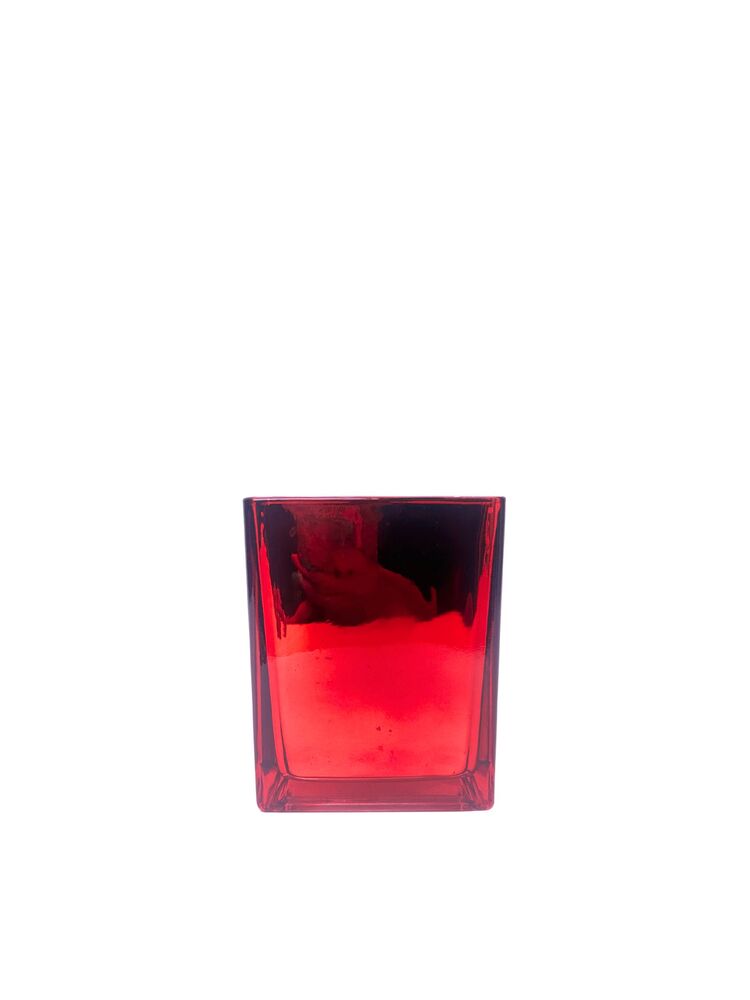 4.5 Inch Red Square Glass Vase w/ Electroplating Inside 4"W x 4.5"H -- 12 Per Case