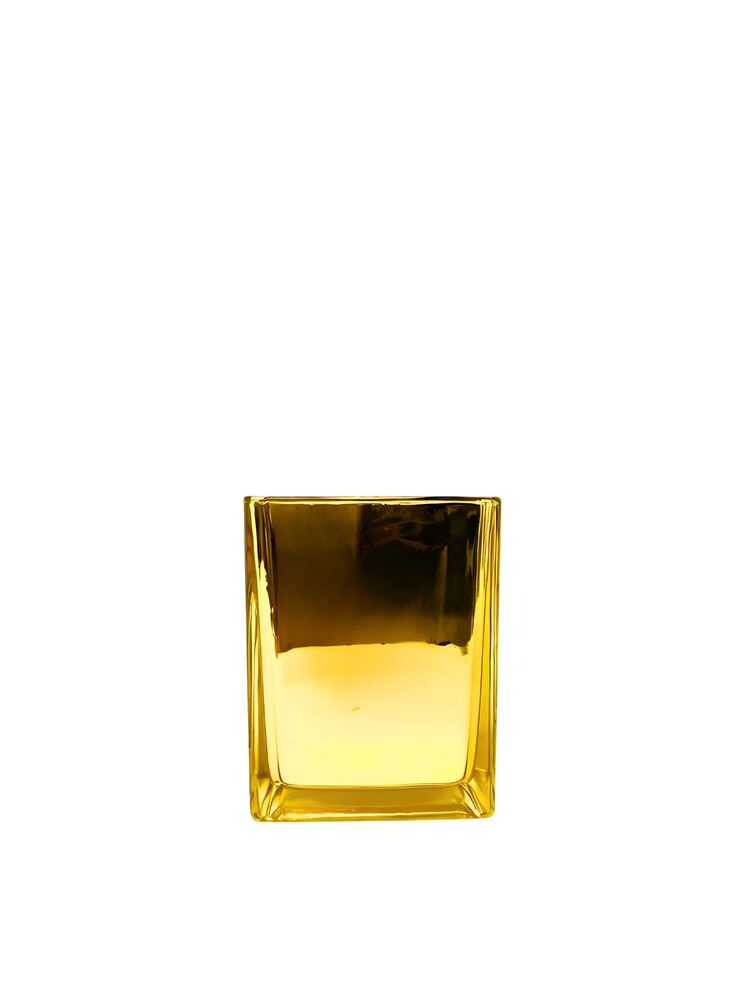 4.5 Inch Gold Square Glass Vase w/ Electroplating Inside 4"W x 4.5"H -- 12 Per Case