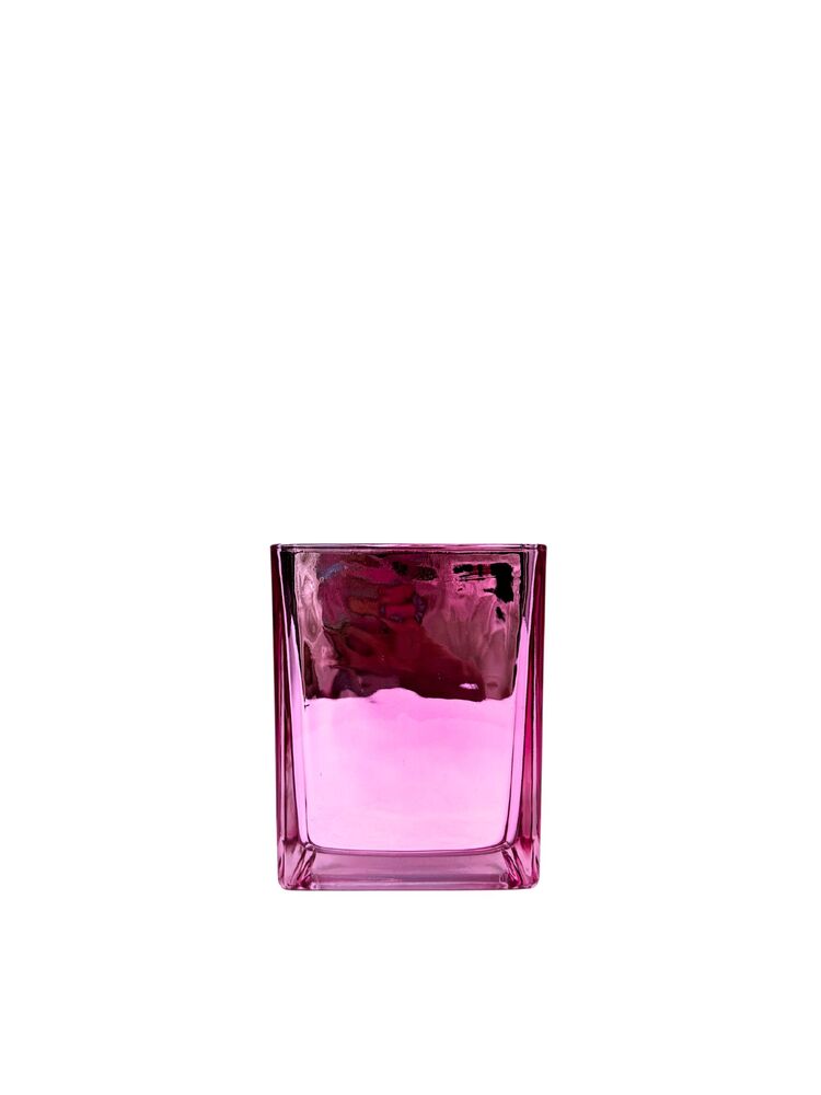4.5 Inch Pink Square Glass Vase w/ Electroplating Inside 4"W x 4.5"H -- 12 Per Case