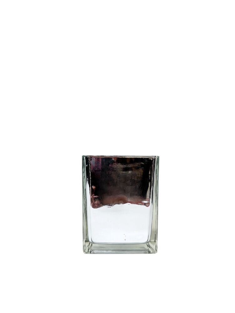 4.5 Inch Silver Square Glass Vase w/ Electroplating Inside 4"W x 4.5"H -- 12 Per Case