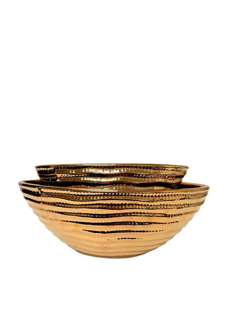 2-Piece Set Gold Oval Ceramic Vase 15L x 6.25W x 5.25H 12L x 4.75W x 4.5H -- 6 Per Case