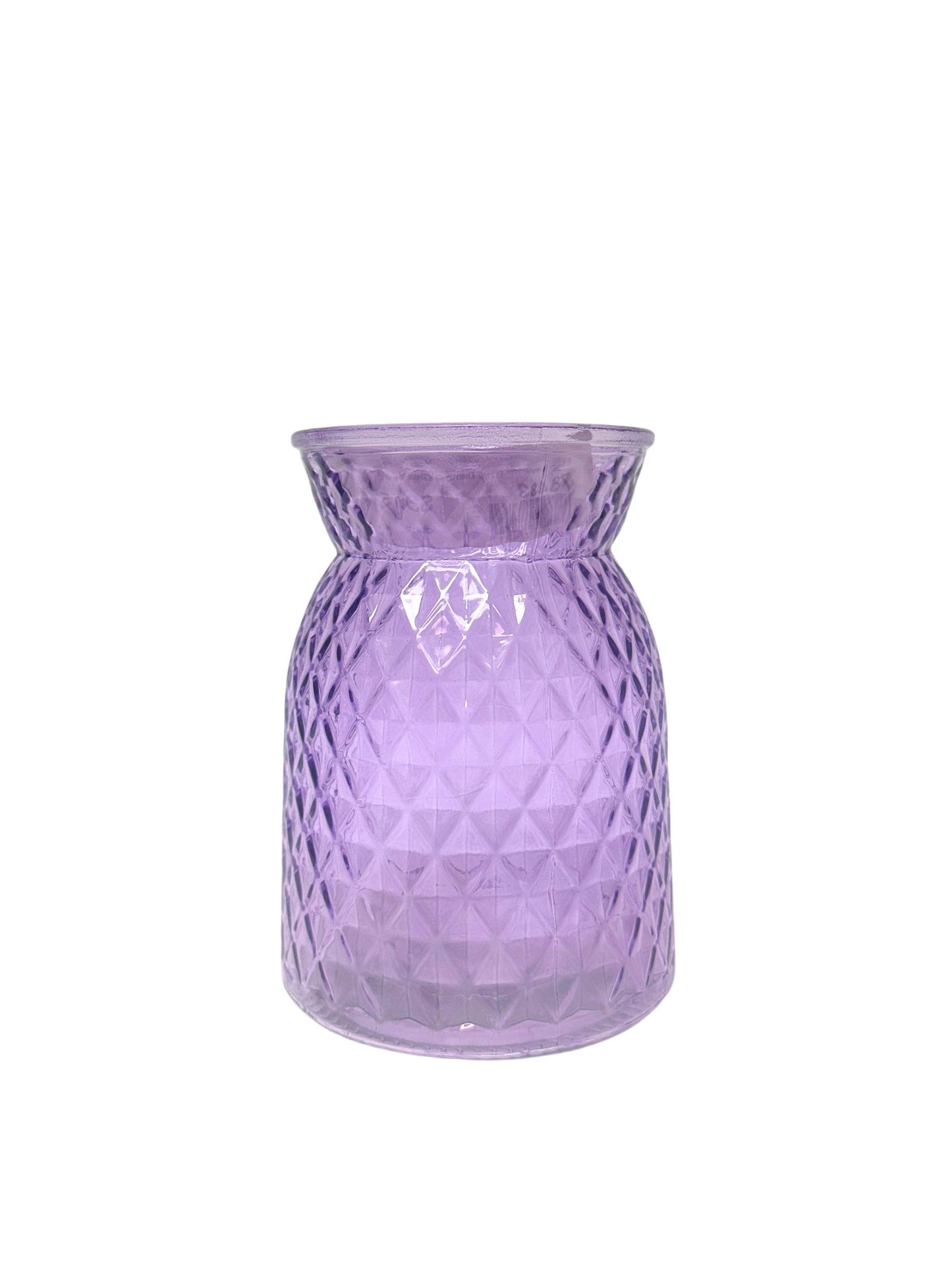 6 Inch Lavender Belly Diamond Glass Vase 4"W x 6.25"H -- 12 Per Case