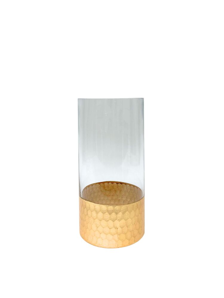 8 Inch Clear Cylinder w/ Gold Glass Vase 4"W x 8"H -- 12 Per Case