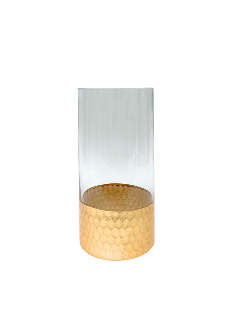 12 Inch Clear Cylinder w/ Gold Glass Vase 5.5"W x 12"H -- 6 Per Case