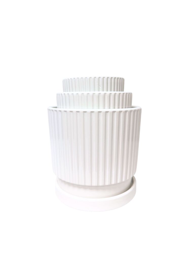 3-Piece Set White Round Ceramic Vase 8"W x 7.5"H -- 4 Per Case