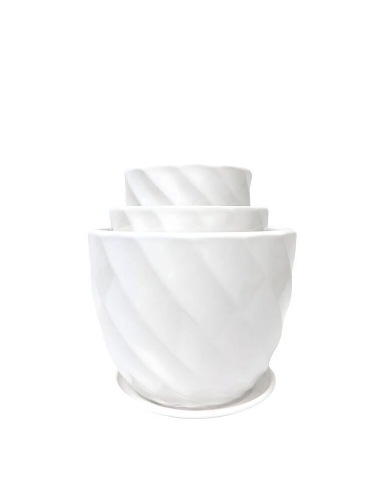 3-Piece Set White Round Ceramic Vase 8"W x 7"H -- 4 Per Case
