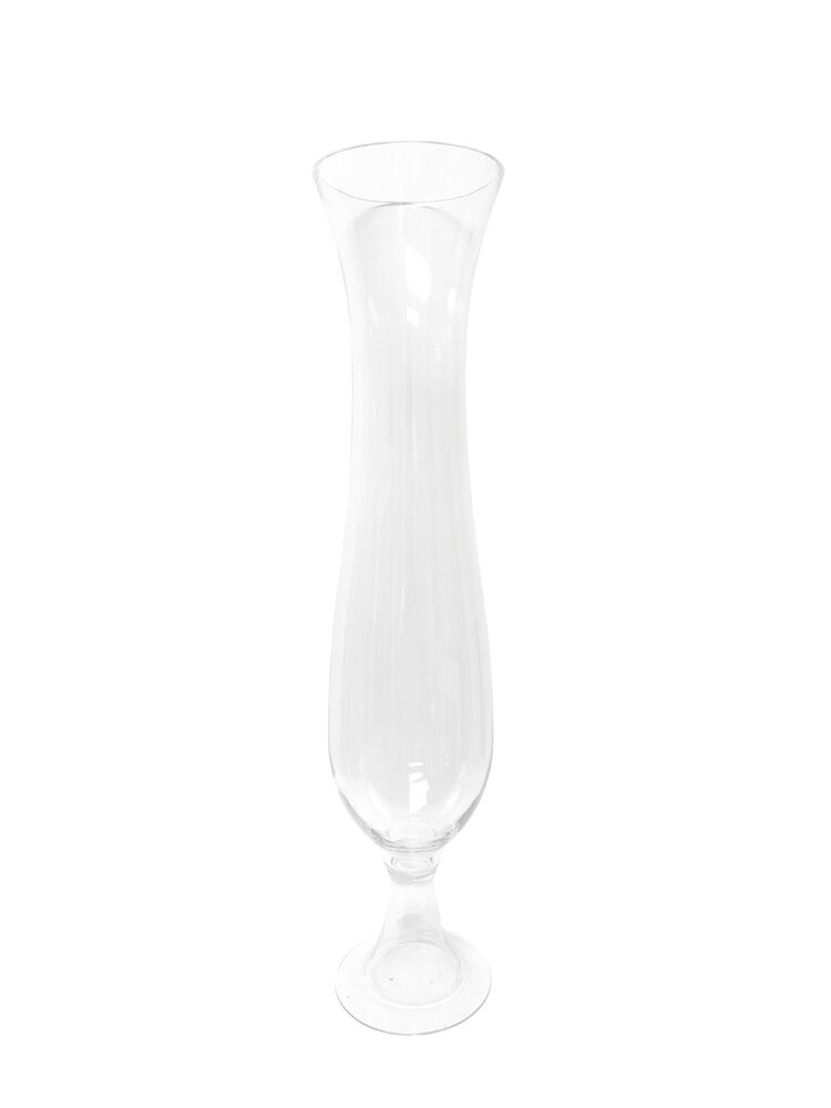 33 Inch Clear Belly Pedestal Glass Vase 7"W x 33"H -- 2 Per Case