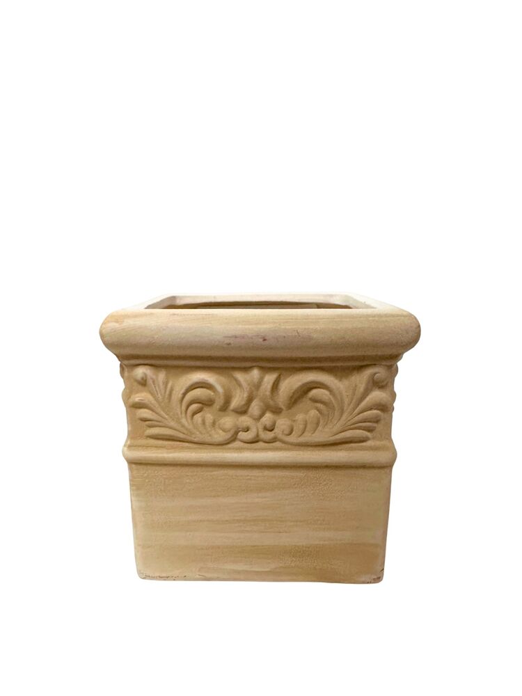 4.75 Inch Beige Square Ceramic Vase 5"W x 4.75"H -- 24 Per Case