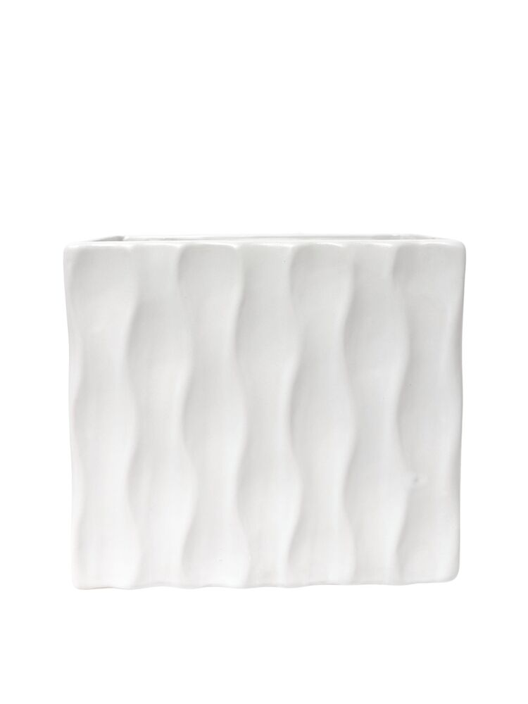 10 Inch White Rectangle w/ Geometric Column Wave 11"L x 4.75"W x 10"H -- 4 Per Case