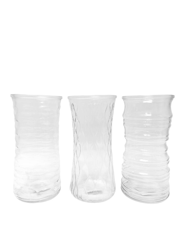 9.75 Inch Clear Round Assorted Glass Vase 4.75W x 9.75H -- 12 Per Case