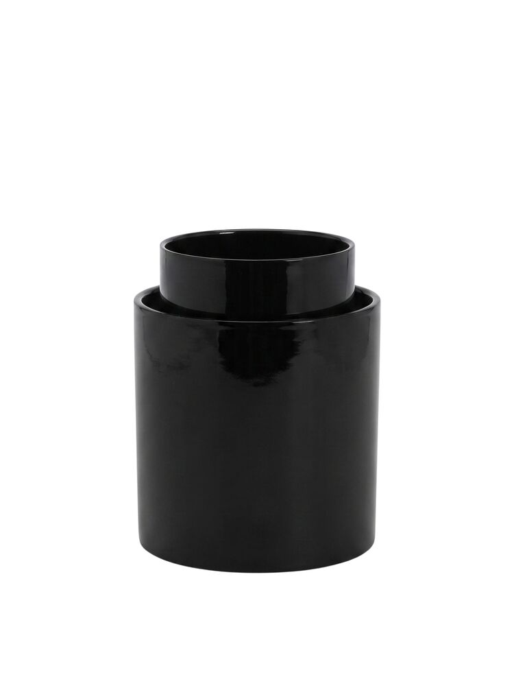 2-Piece Set Black Cylinder Ceramic Vase 6"H x 6"W; 5"H x 5"W -- 6 Per Case