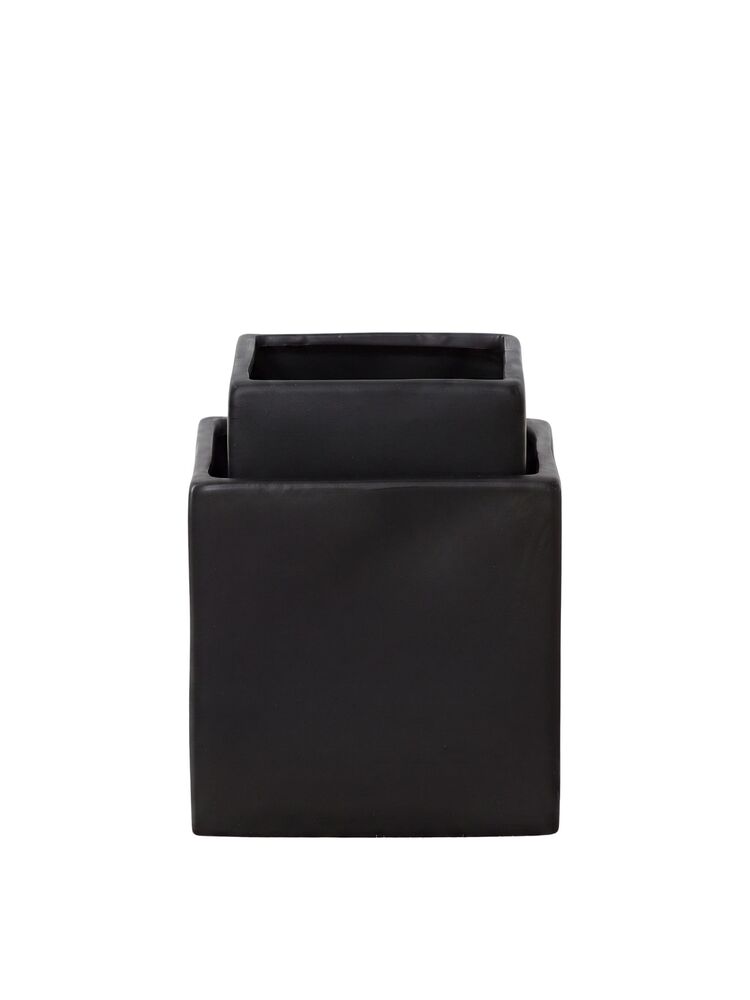 2-Piece Set Black Cube Ceramic Vase 6"H x 6"W; 5"H x 5"W -- 6 Per Case