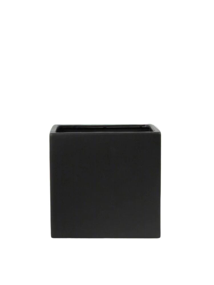 5 Inch Ceramic Square Pot Matte Finish Black 5"x5"x5"H -- 12 Per Case