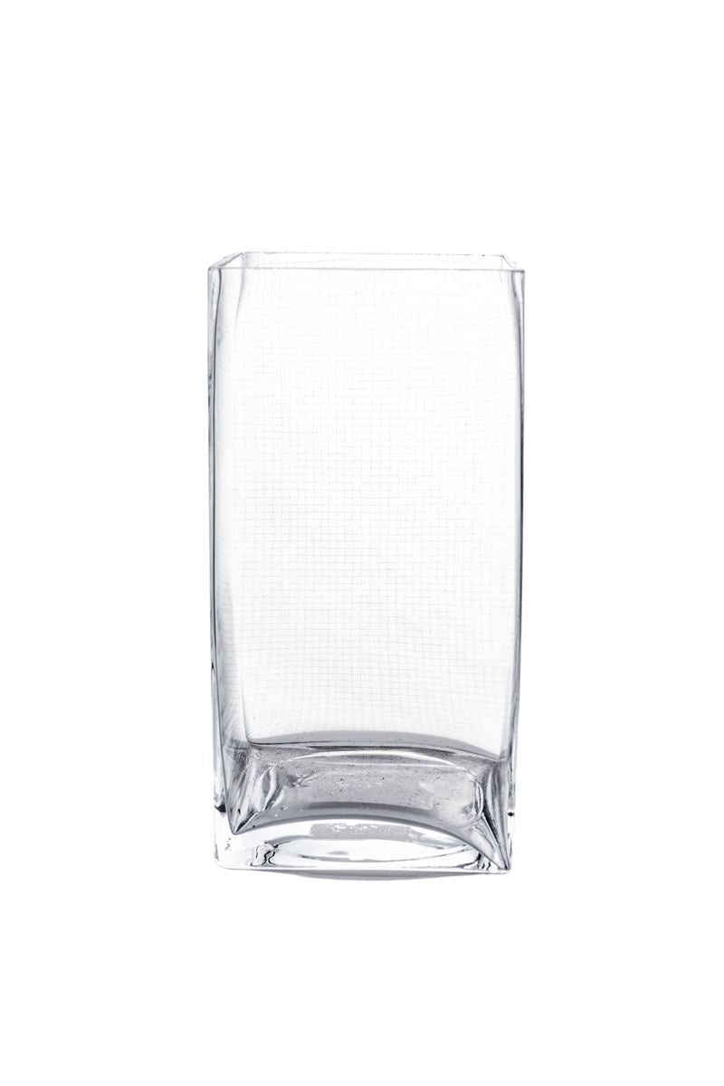 8 Inch Clear Square Glass Vase 4"W x 8"H -- 15 Per Case