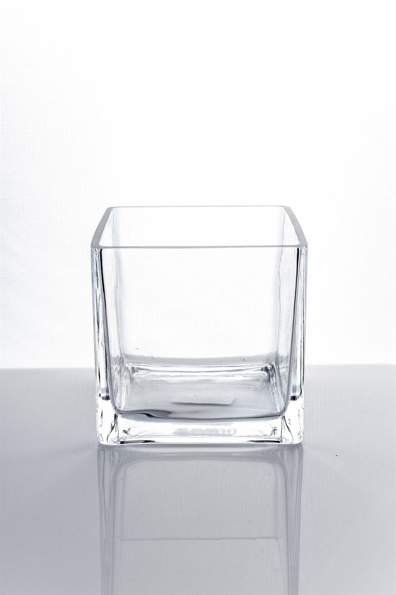 5 Inch Clear Cube Glass Vase 5W x 5H -- 12 Per Case