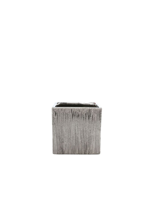 4 Inch Scratched Silver Square Ceramic Vase 4W x 4H -- 36 Per Case