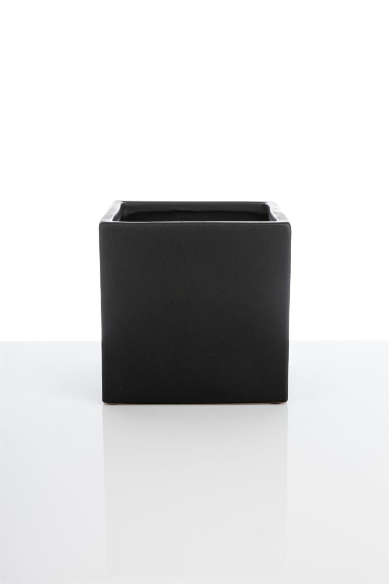 5 Inch Matte Black Cube Ceramic Vase 5W x 5H -- 24 Per Case